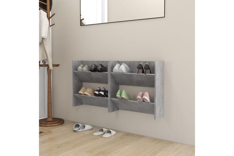 Seinäkenkäkaapit 2 kpl betoninharmaa 60x18x60 cm lastulevy - Säilytys - Kenkäsäilytys