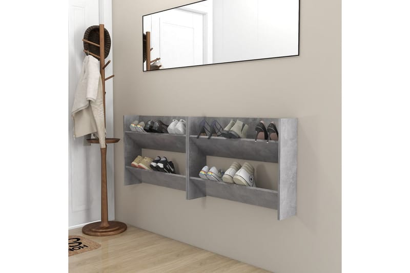 Seinäkenkäkaapit 2 kpl betoninharmaa 80x18x60 cm lastulevy - Säilytys - Kenkäsäilytys