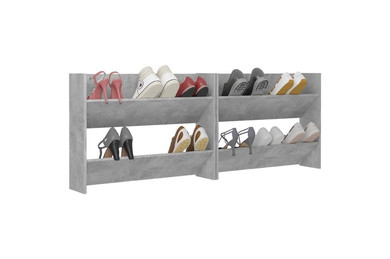 Seinäkenkäkaapit 2 kpl betoninharmaa 80x18x60 cm lastulevy - Säilytys - Kenkäsäilytys