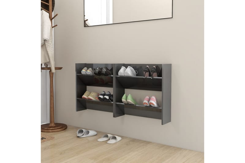 Seinäkenkäkaapit 2 kpl korkeakiilto harm. 60x18x60 cm - Säilytys - Kenkäsäilytys