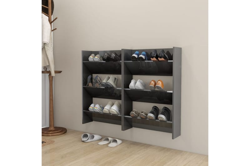 Seinäkenkäkaapit 2 kpl korkeakiilto harm. 60x18x90 cm - Säilytys - Kenkäsäilytys