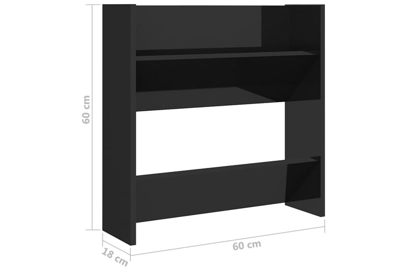 Seinäkenkäkaapit 2 kpl korkeakiilto musta 60x18x60 cm - Kenkäsäilytys - Eteisen säilytys - Kenkäteline & kenkähylly