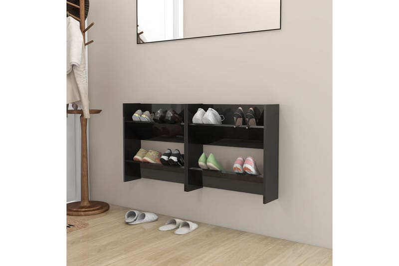 Seinäkenkäkaapit 2 kpl korkeakiilto musta 60x18x60 cm - Säilytys - Kenkäsäilytys