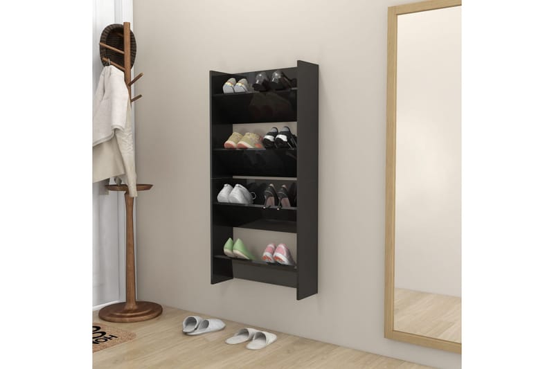 Seinäkenkäkaapit 2 kpl korkeakiilto musta 60x18x60 cm - Säilytys - Kenkäsäilytys