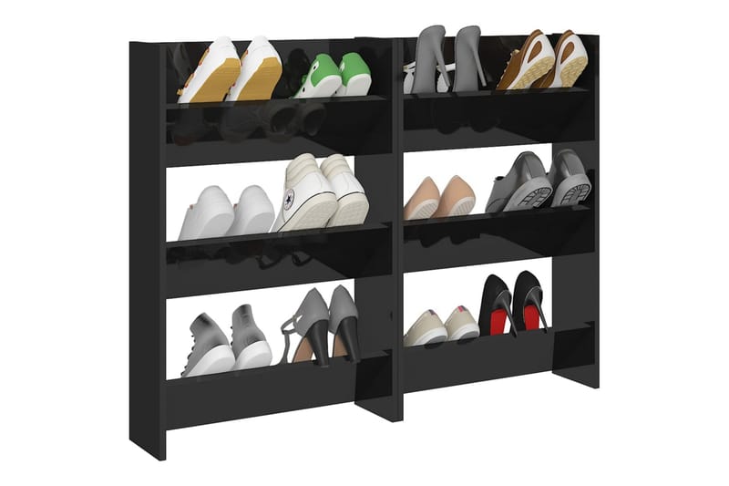 Seinäkenkäkaapit 2 kpl korkeakiilto musta 60x18x90 cm - Säilytys - Kenkäsäilytys