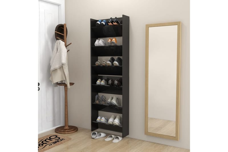 Seinäkenkäkaapit 2 kpl korkeakiilto musta 60x18x90 cm - Säilytys - Kenkäsäilytys