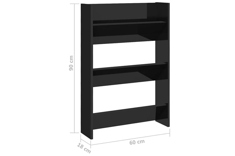 Seinäkenkäkaapit 2 kpl korkeakiilto musta 60x18x90 cm - Säilytys - Kenkäsäilytys