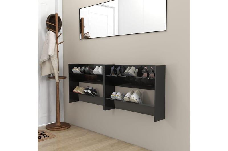 Seinäkenkäkaapit 2 kpl korkeakiilto musta 80x18x60 cm - Säilytys - Kenkäsäilytys