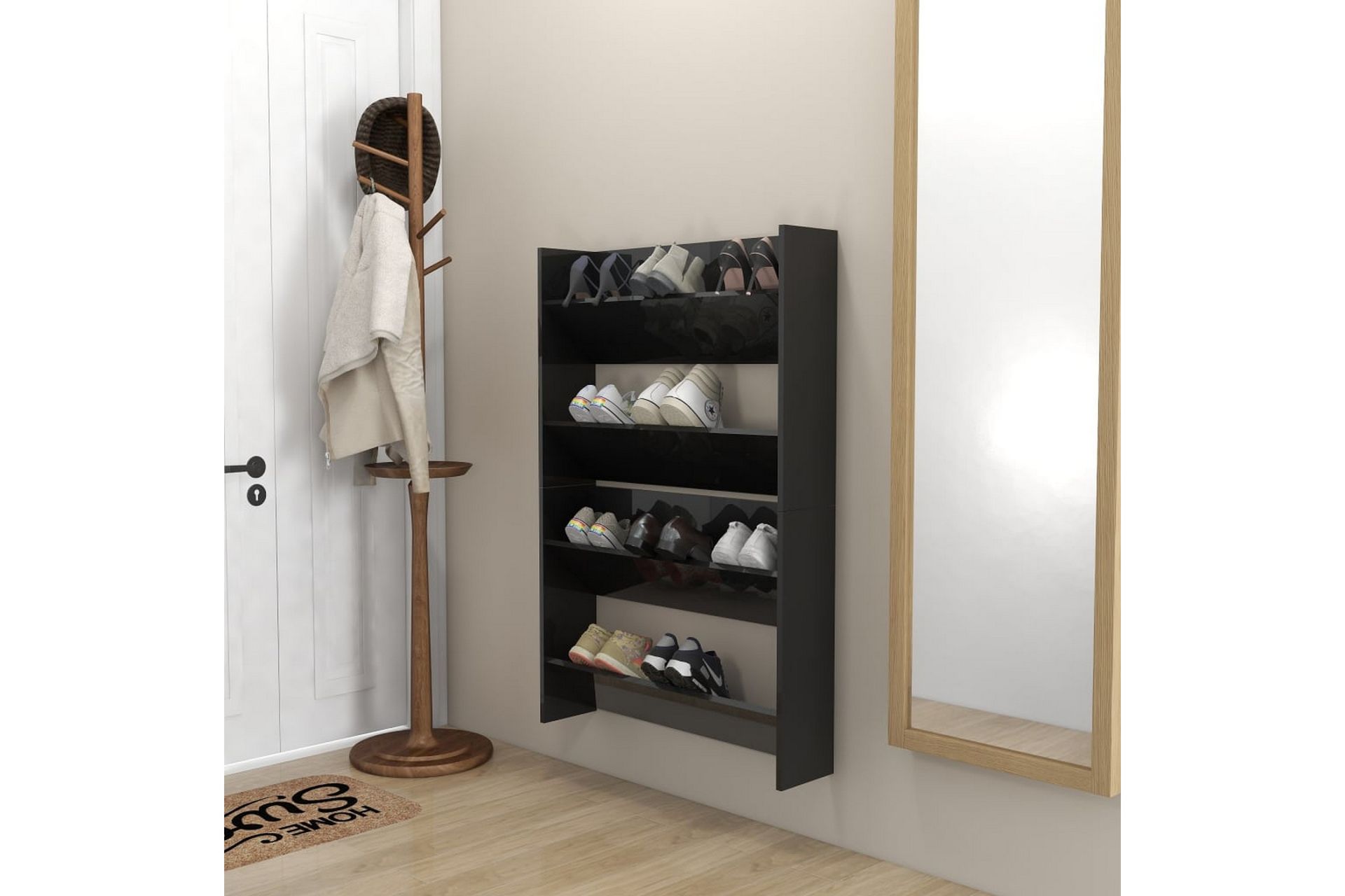 Seinäkenkäkaapit 2 kpl korkeakiilto musta 80x18x60 cm - Säilytys - Kenkäsäilytys