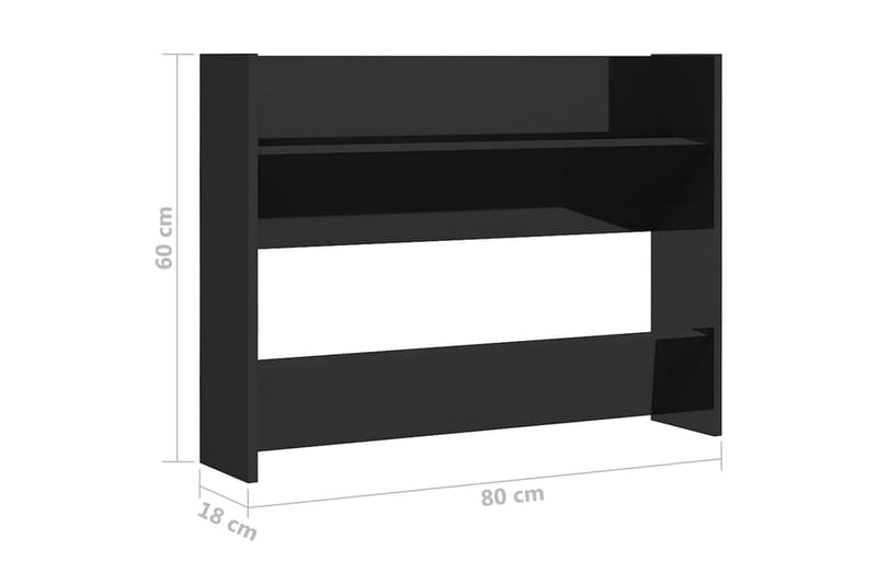 Seinäkenkäkaapit 2 kpl korkeakiilto musta 80x18x60 cm - Kenkäsäilytys - Eteisen säilytys - Kenkäteline & kenkähylly