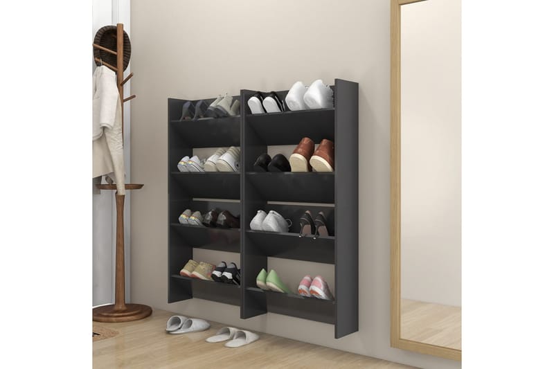 Seinäkenkäkaapit 4 kpl harmaa 60x18x60 cm lastulevy - Säilytys - Kenkäsäilytys