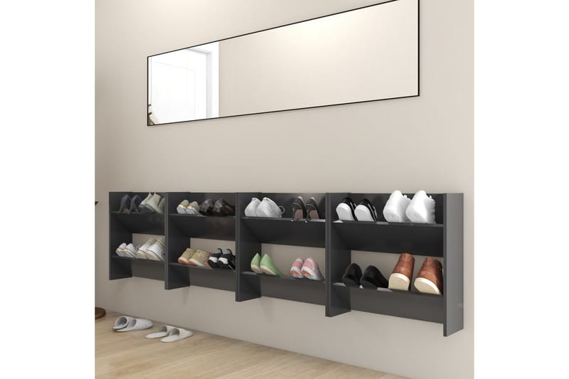 Seinäkenkäkaapit 4 kpl harmaa 60x18x60 cm lastulevy - Säilytys - Kenkäsäilytys