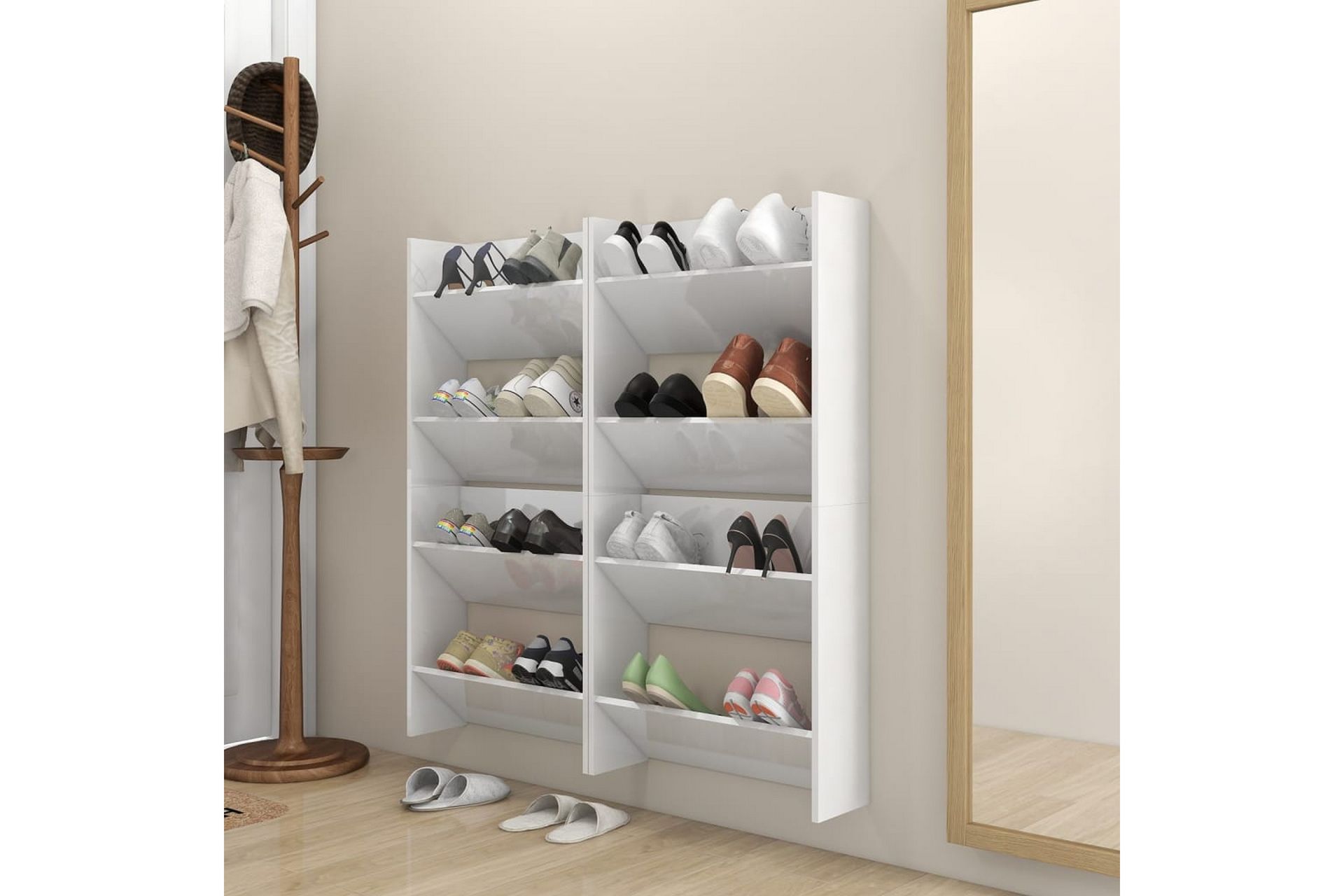Seinäkenkäkaapit 4 kpl korkeakiilto 60x18x60 cm - Säilytys - Kenkäsäilytys