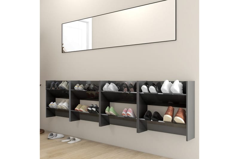Seinäkenkäkaapit 4 kpl korkeakiilto harm. 60x18x60 cm - Säilytys - Kenkäsäilytys