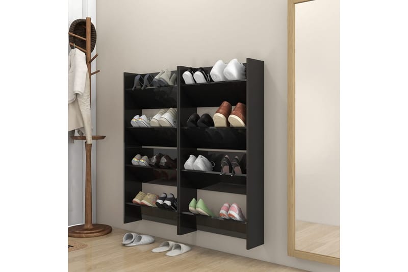 Seinäkenkäkaapit 4 kpl korkeakiilto musta 60x18x60 cm - Säilytys - Kenkäsäilytys