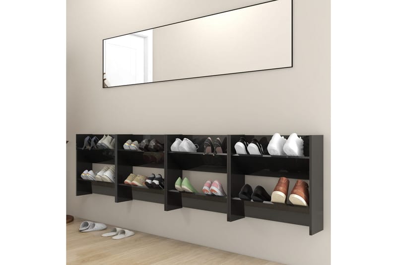 Seinäkenkäkaapit 4 kpl korkeakiilto musta 60x18x60 cm - Säilytys - Kenkäsäilytys