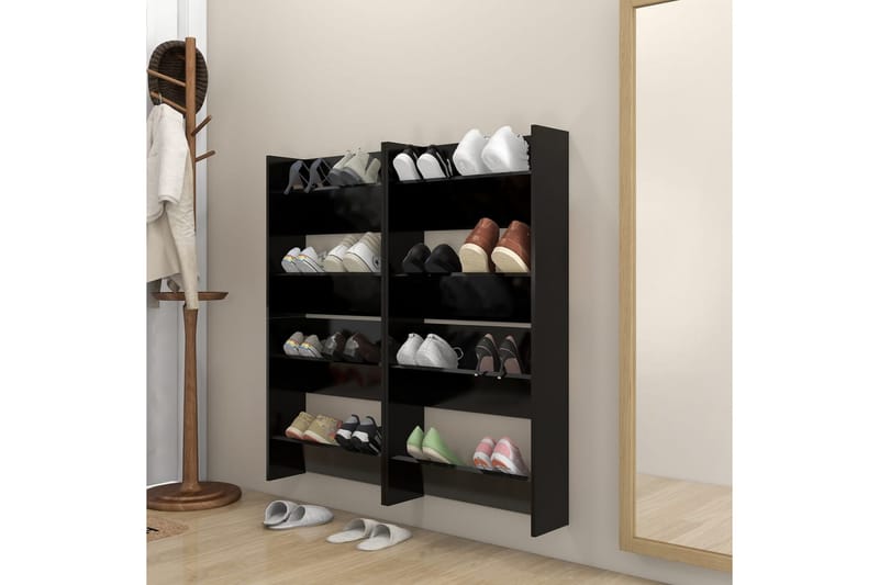 Seinäkenkäkaapit 4 kpl musta 60x18x60 cm lastulevy - Säilytys - Kenkäsäilytys