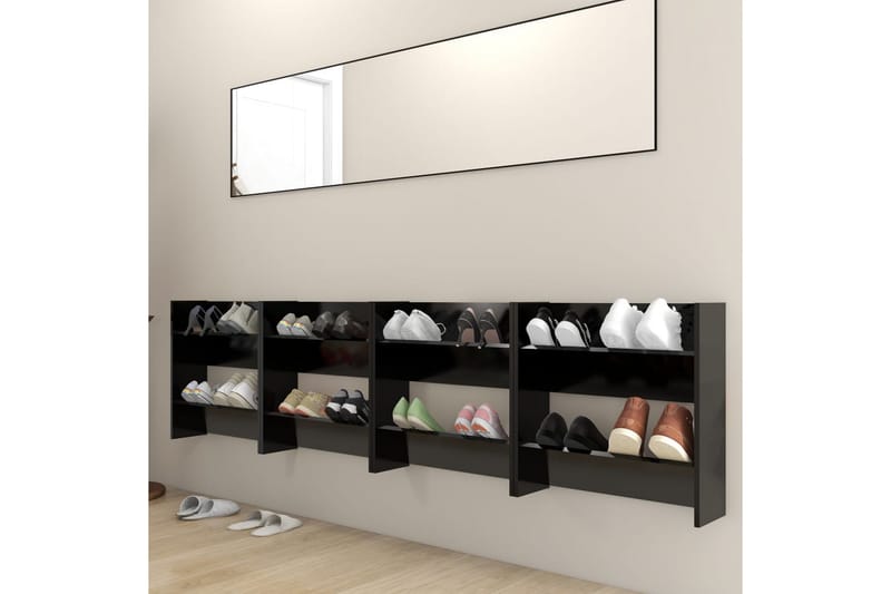 Seinäkenkäkaapit 4 kpl musta 60x18x60 cm lastulevy - Säilytys - Kenkäsäilytys