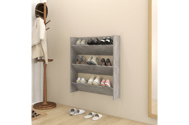 Seinäkenkäkaappi betoninharmaa 80x18x90 cm lastulevy - Säilytys - Kenkäsäilytys