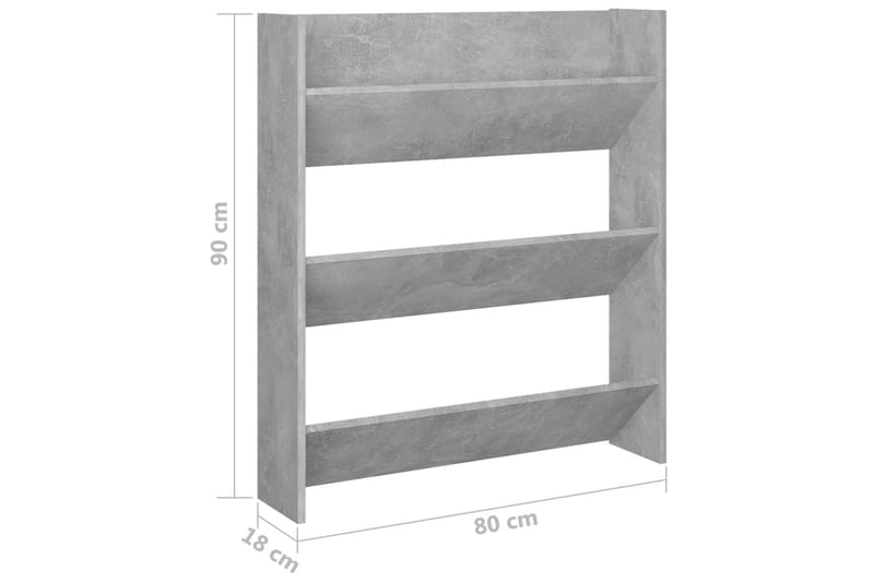 Seinäkenkäkaappi betoninharmaa 80x18x90 cm lastulevy - Säilytys - Kenkäsäilytys