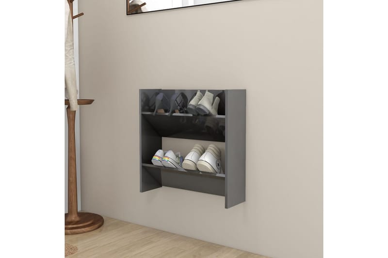 Seinäkenkäkaappi korkeakiilto harmaa 60x18x60 cm lastulevy - Säilytys - Kenkäsäilytys