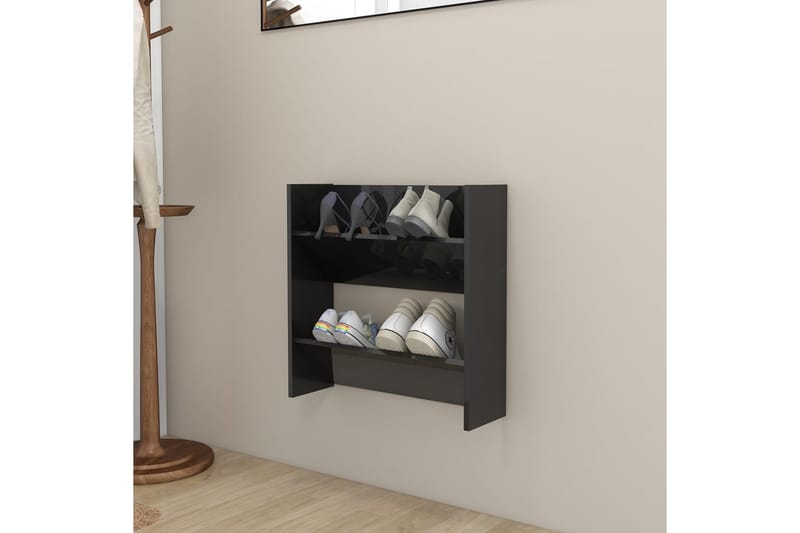 Seinäkenkäkaappi korkeakiilto musta 60x18x60 cm lastulevy - Säilytys - Kenkäsäilytys