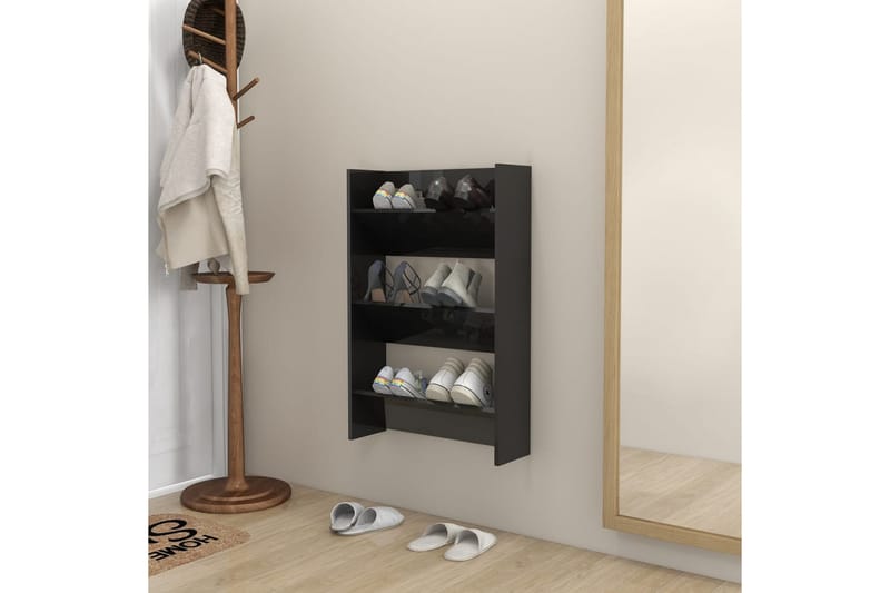 Seinäkenkäkaappi korkeakiilto musta 60x18x90 cm lastulevy - Säilytys - Kenkäsäilytys