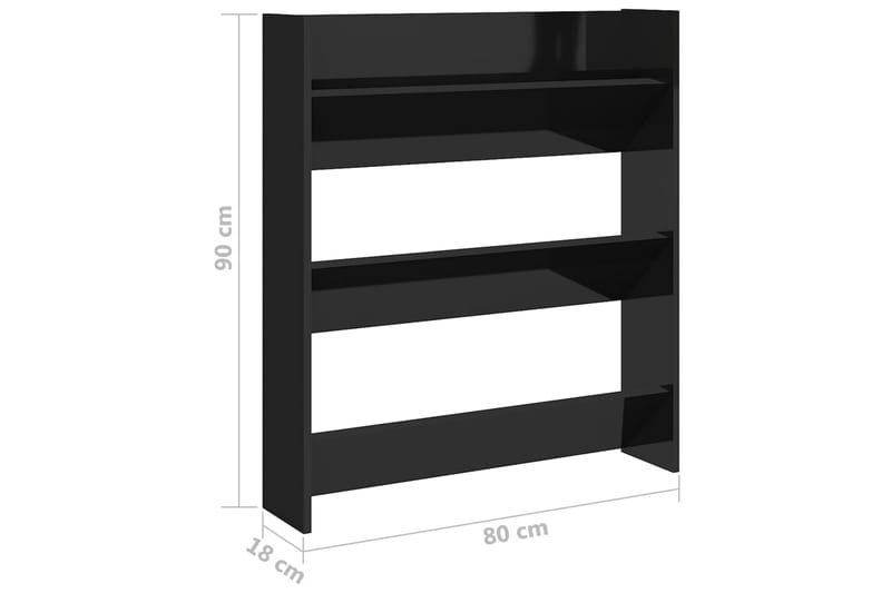 Seinäkenkäkaappi korkeakiilto musta 80x18x90 cm lastulevy - Säilytys - Kenkäsäilytys