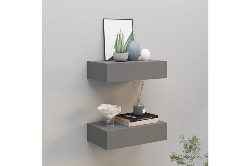 Seinälaatikkohyllyt 2 kpl harmaa 40x23,5x10 cm MDF - Säilytys - Kenkäsäilytys