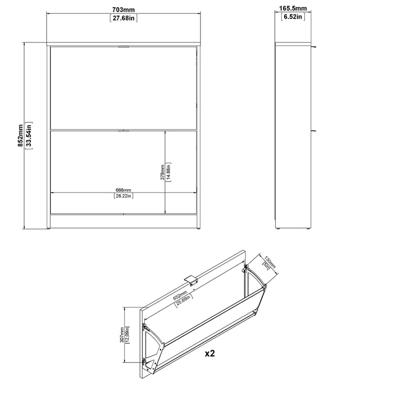 Tenor kenkäkaappi 2 lokeroa 70x16x85 cm - Säilytys - Kenkäsäilytys