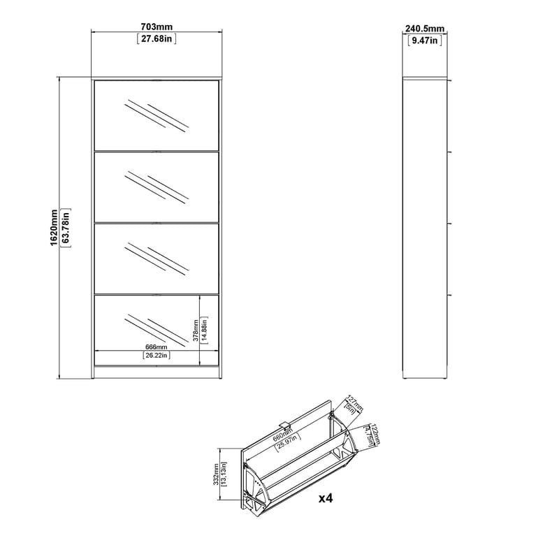 Tenor kenkäkaappi 4 lokeroa 70x24x162 cm - Säilytys - Kenkäsäilytys