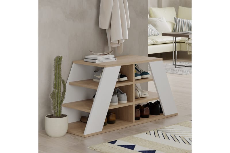 Toya Kenkäkaappi 105,5 cm - Tammi/Valkoinen - Säilytys - Kenkäsäilytys