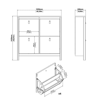 Vallvidera kenkäkaappi 4 lokeroa 103x25x103 cm - Säilytys - Kenkäsäilytys