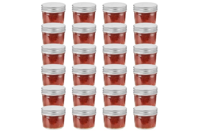 Lasiset hillopurkit hopean värisillä kansilla 24 kpl 110 ml - Hopea - Säilytys - Piensäilytys