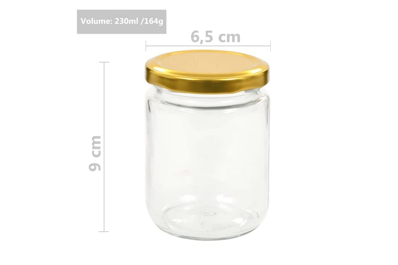 Lasiset hillopurkit kullan värisillä kansilla 48 kpl 230 ml - Kulta - Säilytys - Piensäilytys