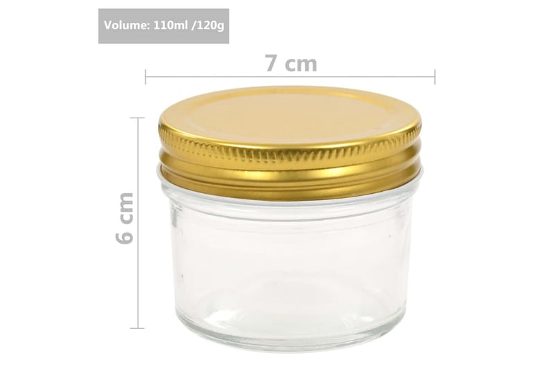 Lasiset hillopurkit kullan värisillä kansilla 96 kpl 110 ml - Kulta - Säilytys - Piensäilytys