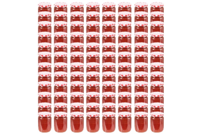 Lasiset hillopurkit valkopunaisilla kansilla 96 kpl 230 ml - Punainen - Säilytys - Piensäilytys