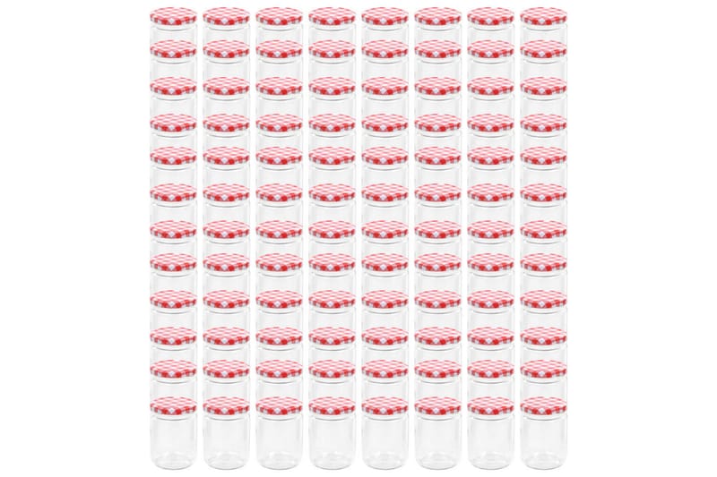 Lasiset hillopurkit valkopunaisilla kansilla 96 kpl 230 ml - Punainen - Säilytys - Piensäilytys