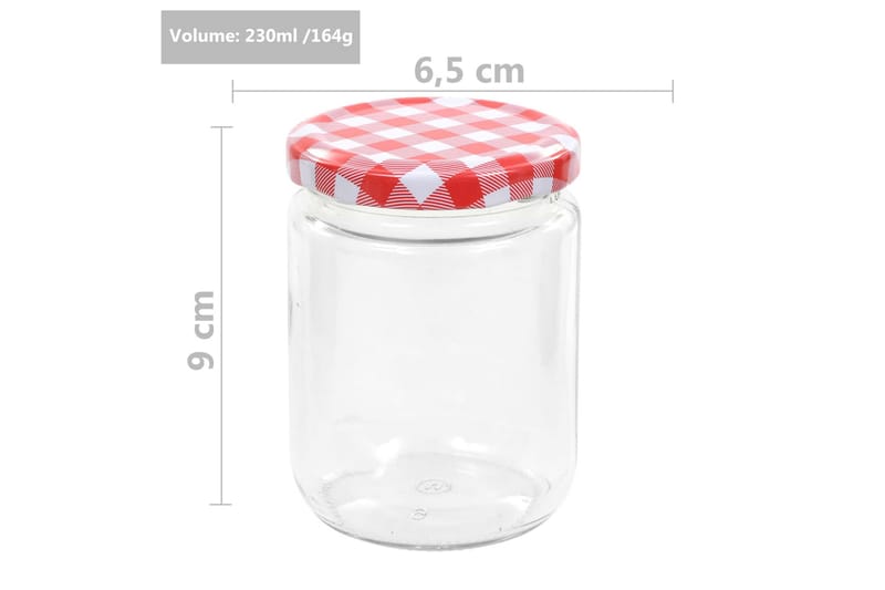 Lasiset hillopurkit valkopunaisilla kansilla 96 kpl 230 ml - Punainen - Säilytys - Piensäilytys