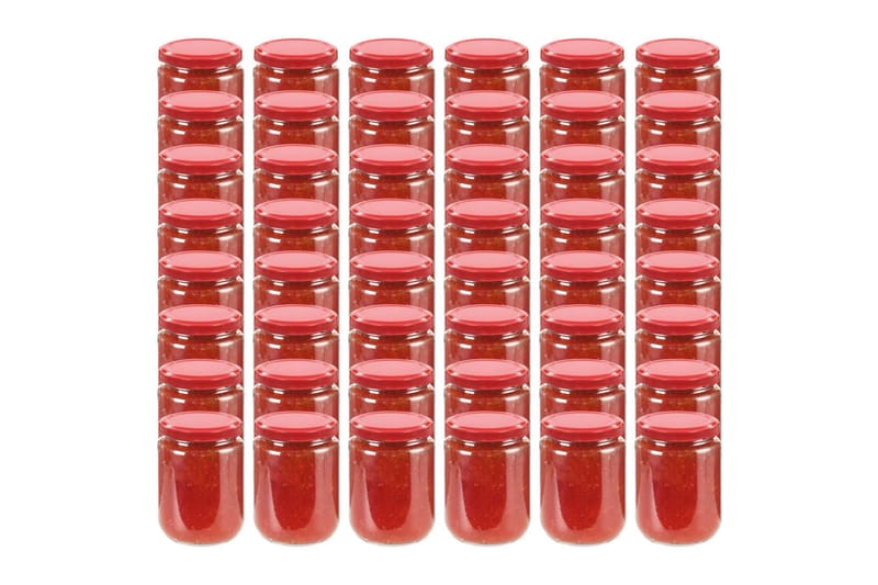 Lasiset hillopurkit punaisilla kansilla 48 kpl 230 ml - Punainen - Säilytys - Piensäilytys