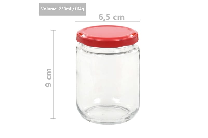Lasiset hillopurkit punaisilla kansilla 48 kpl 230 ml - Punainen - Säilytys - Piensäilytys