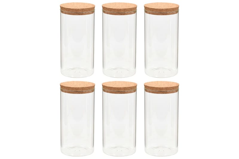 Lasiset säilytyspurkit korkkikannella 6 kpl 1100 ml - Läpinäkyvä - Säilytys - Piensäilytys