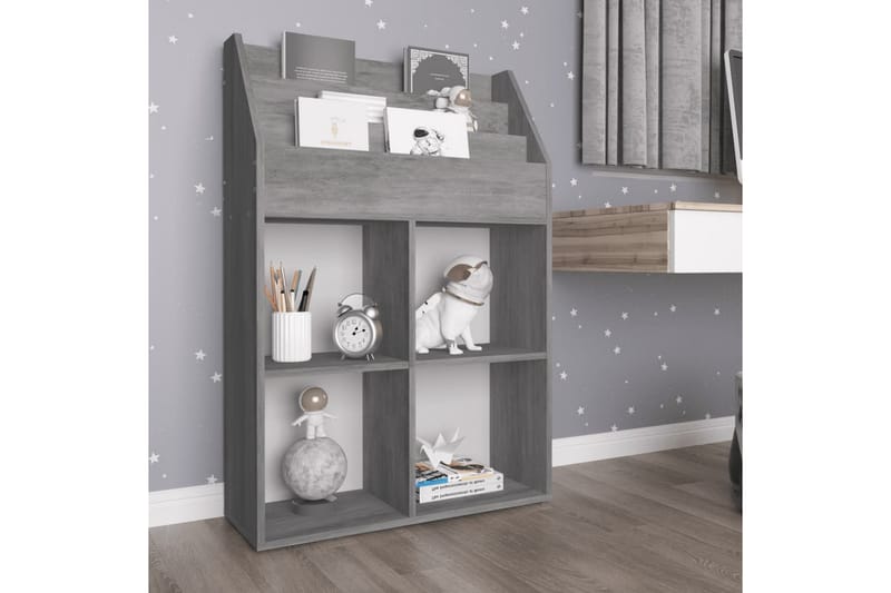 Lasten lehtiteline betoninharmaa 71x30x114 cm lastulevy - Harmaa - Säilytys - Piensäilytys - Säilytysteline - Lehtiteline