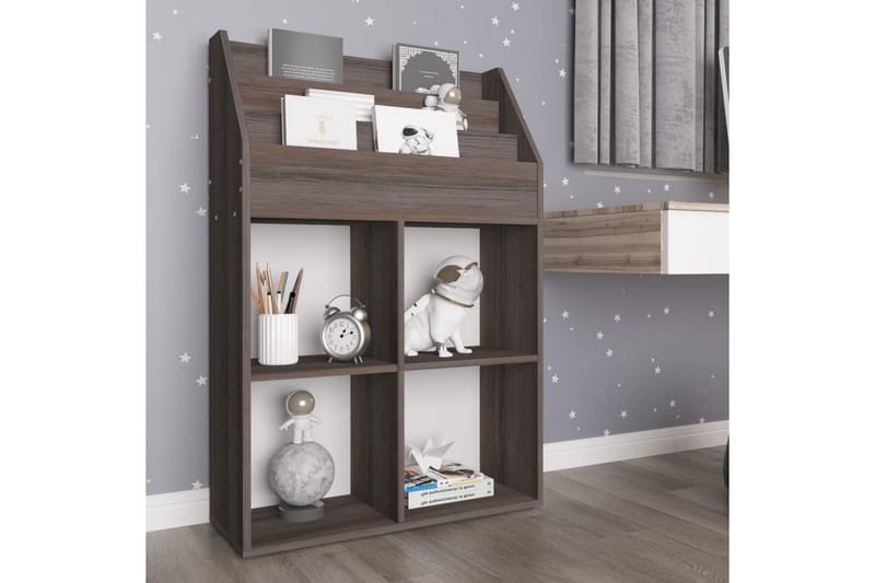 Lasten lehtiteline harmaa/Sonoma-tammi 71x30x114 cm lastulev - Harmaa - Säilytys - Piensäilytys - Säilytysteline - Lehtiteline