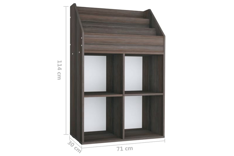 Lasten lehtiteline harmaa/Sonoma-tammi 71x30x114 cm lastulev - Harmaa - Säilytys - Piensäilytys - Säilytysteline - Lehtiteline