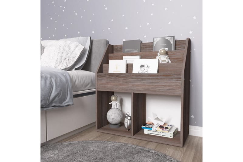 Lasten lehtiteline harmaa/Sonoma-tammi 71x30x78,5 cm lastule - Harmaa - Säilytys - Piensäilytys - Säilytysteline - Lehtiteline