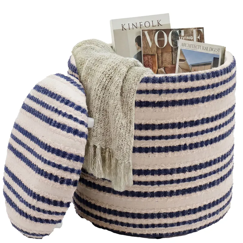 Öster pyöreä säilytysrahi puuvillasta, beige, tummansininen