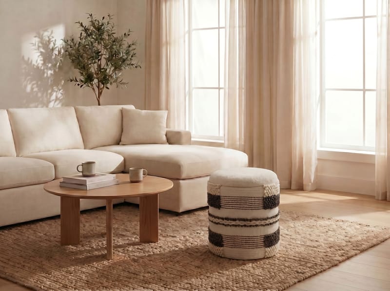 Virek pyöreä säilytysrahi villakankaasta - beige - Säilytys - Piensäilytys - Säilytyskorit