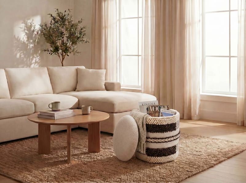 Virek pyöreä säilytysrahi villakankaasta - beige - Säilytys - Piensäilytys - Säilytyskorit