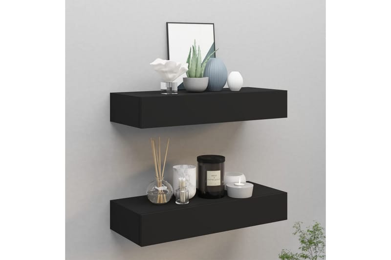 Laatikkohyllyt seinälle 2 kpl musta 60x23,5x10 cm MDF - Musta - Säilytys - Piensäilytys - Säilytyslaatikko